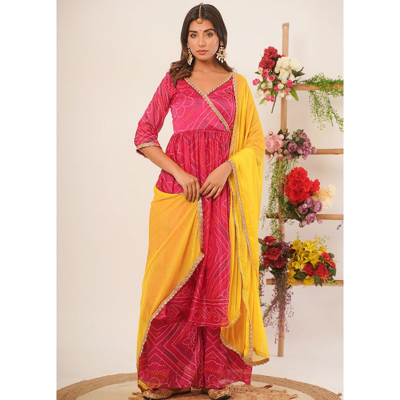 3 Pc Magenta Pure Silk Hand Crafted Suit Set - JD986600567