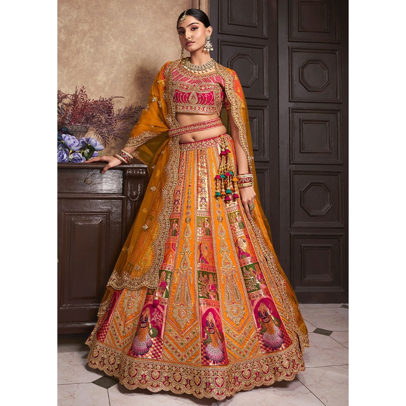 3 Pc Yellow Silk Semi Stitched Lehenga Set - JD986600623