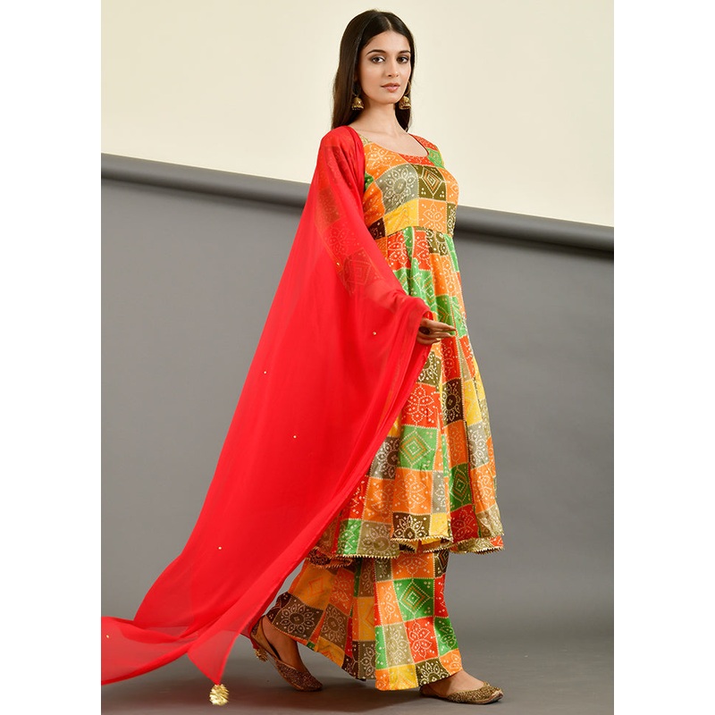 3 Pc Yellow Silk Suit Set With Dupatta - JD986600492