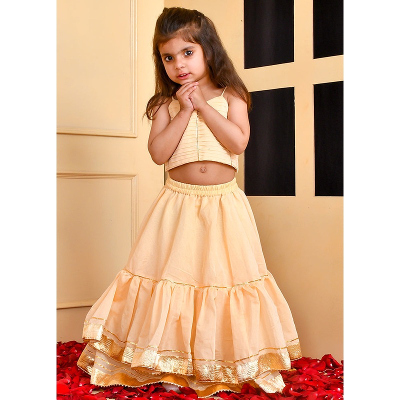 Beige Cotton Gota Work Lehenga Set - JD986600560