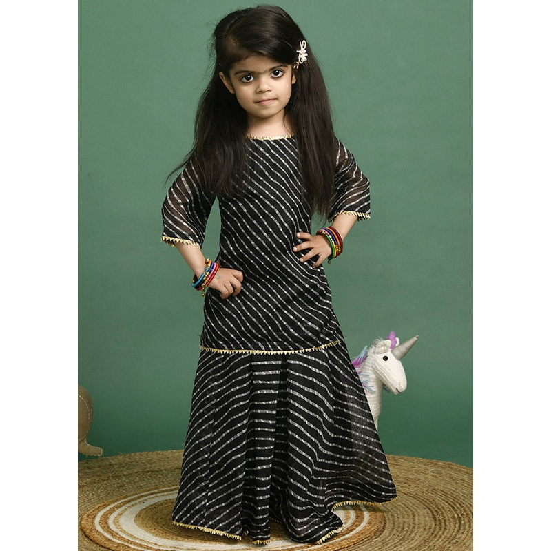 Black Cotton Gota Work Skirt Top - JD986600563