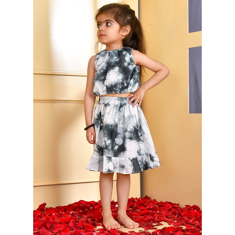 Black Cotton Tye Dye Skirt Top - JD986600564