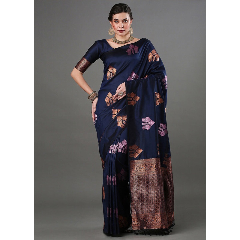 Blue Banarasi Silk Saree With Blouse Piece - JD986600612