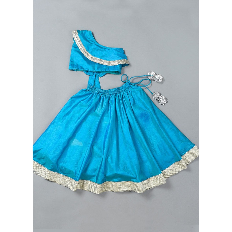 Blue Cotton Gota Work Lehenga Set - JD986600536