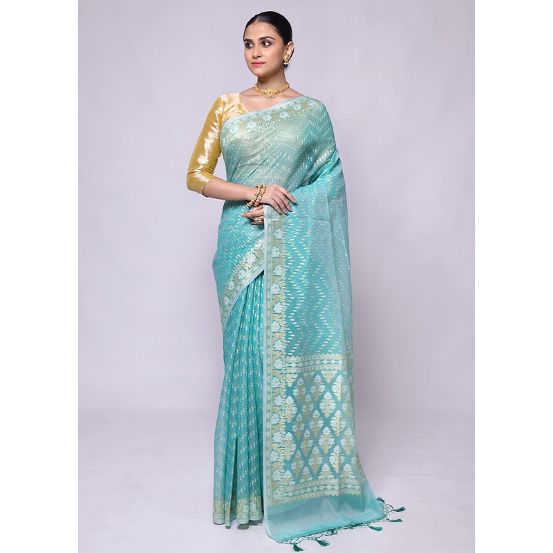 Blue Kora Silk Saree With Blouse Piece - JD986600455
