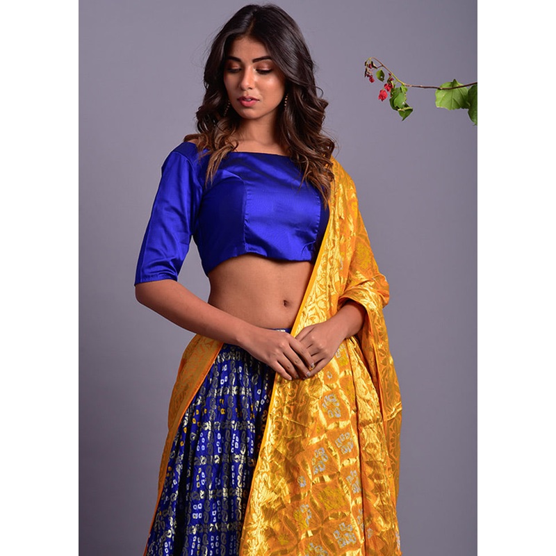 Blue Readymade Chiffon Lehenga Set With Dupatta - JD986600475