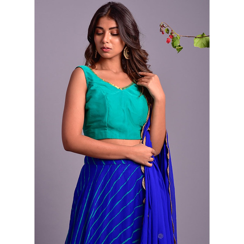 Blue Readymade Silk Lehenga Set With Dupatta - JD986600473