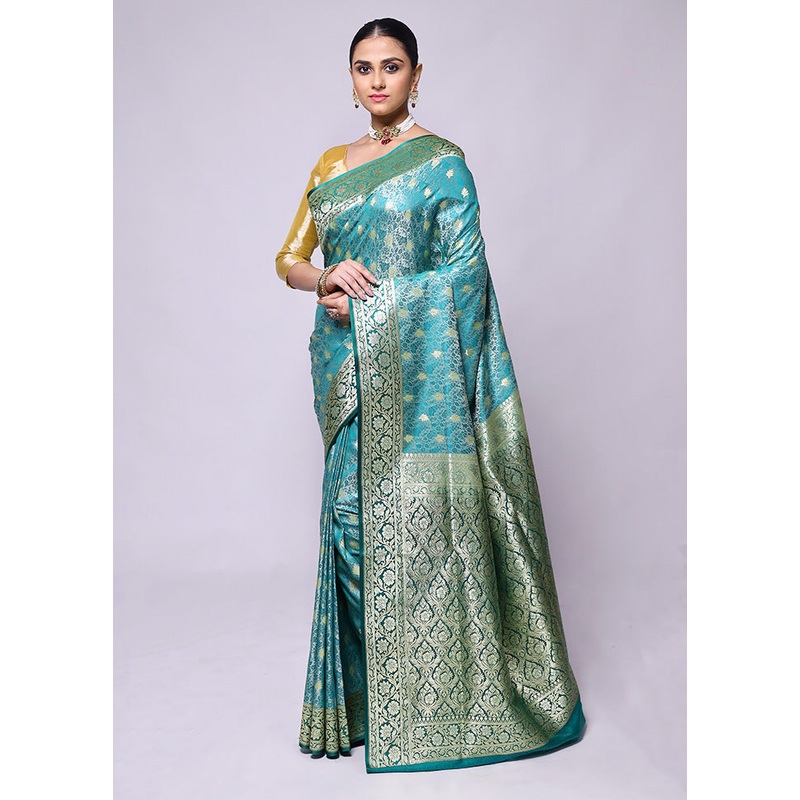 Blue Tanchoi Silk Saree With Blouse Piece - JD986600454