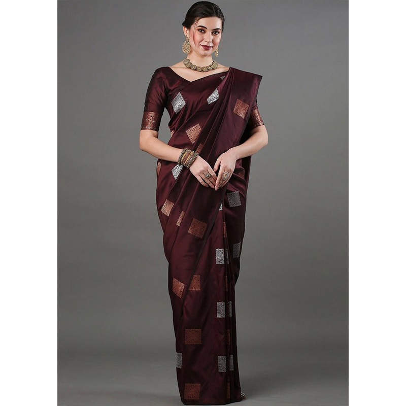 Brown Banarasi Silk Saree With Blouse Piece - JD986600584