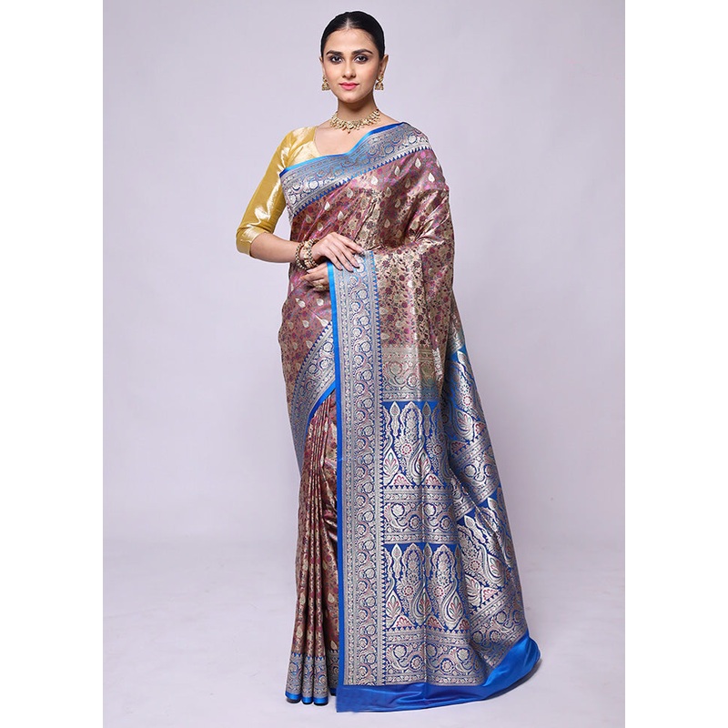 Brown Tanchoi Silk Saree With Blouse Piece - JD986600453