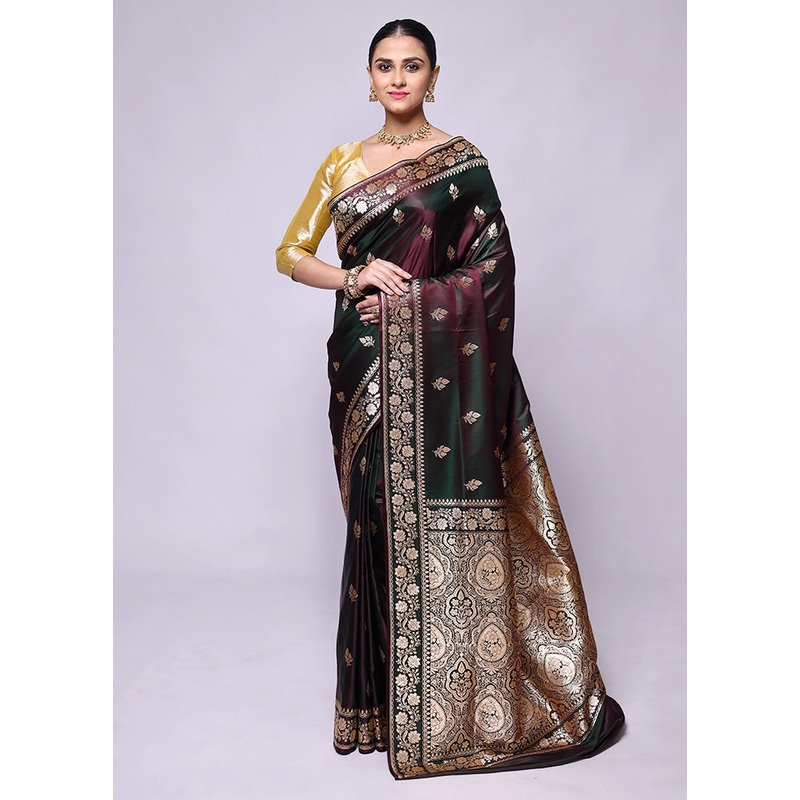 Green Banarasi Silk Saree With Blouse Piece - JD986600446