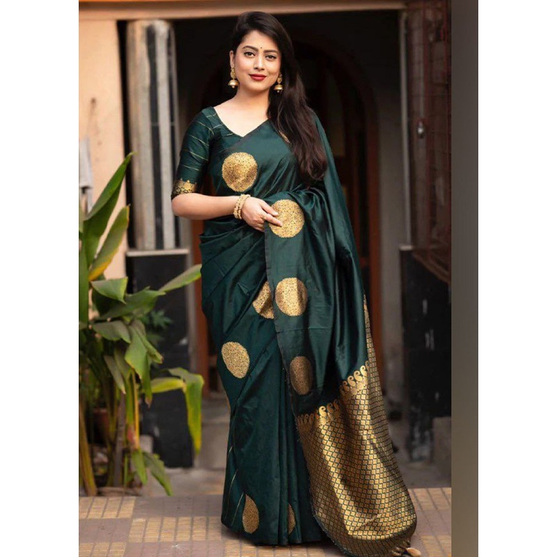 Green Banarasi Silk Saree With Blouse Piece - JD986600604