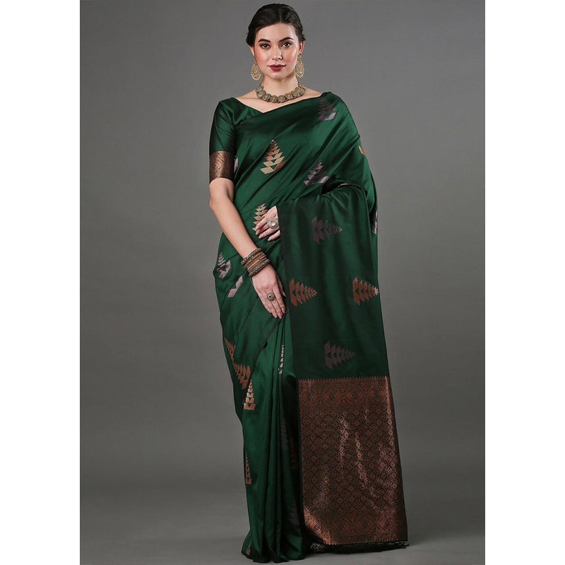 Green Banarasi Silk Saree With Blouse Piece - JD986600605