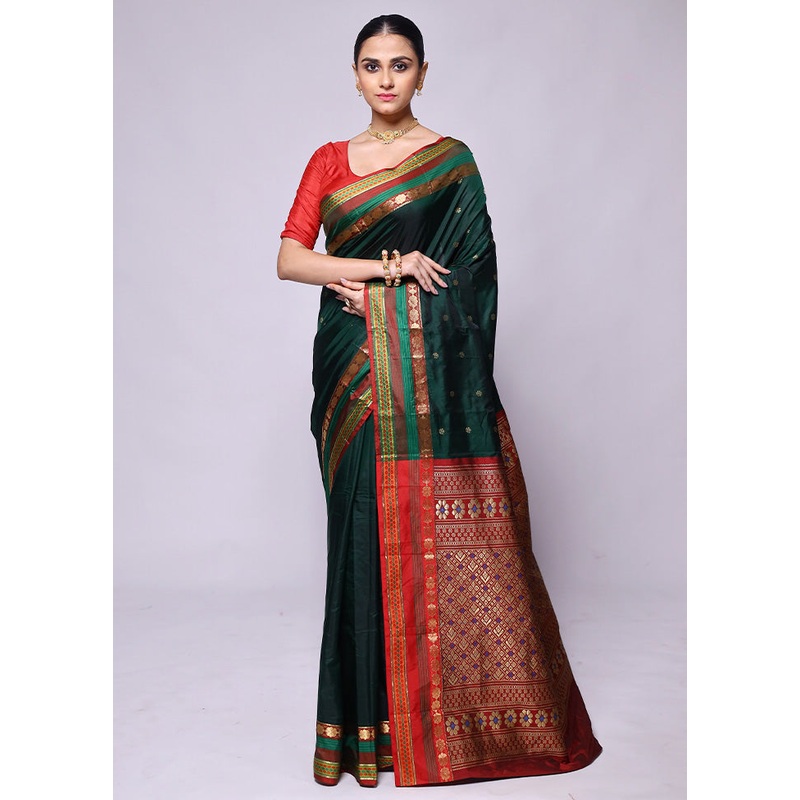 Green Kanjivaram Silk Saree With Blouse Piece - JD986600441