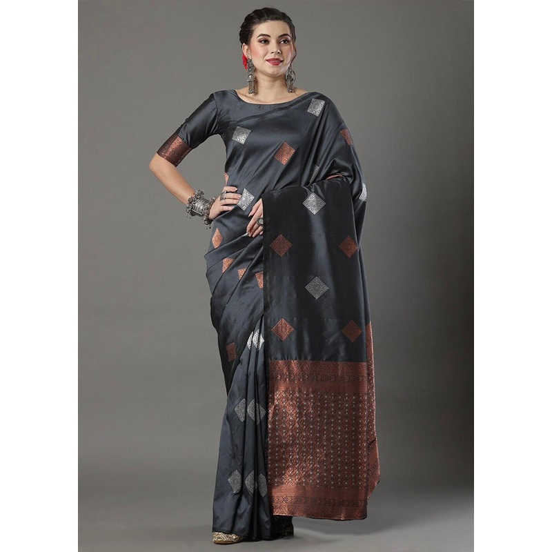 Grey Banarasi Silk Saree With Blouse Piece - JD986600602