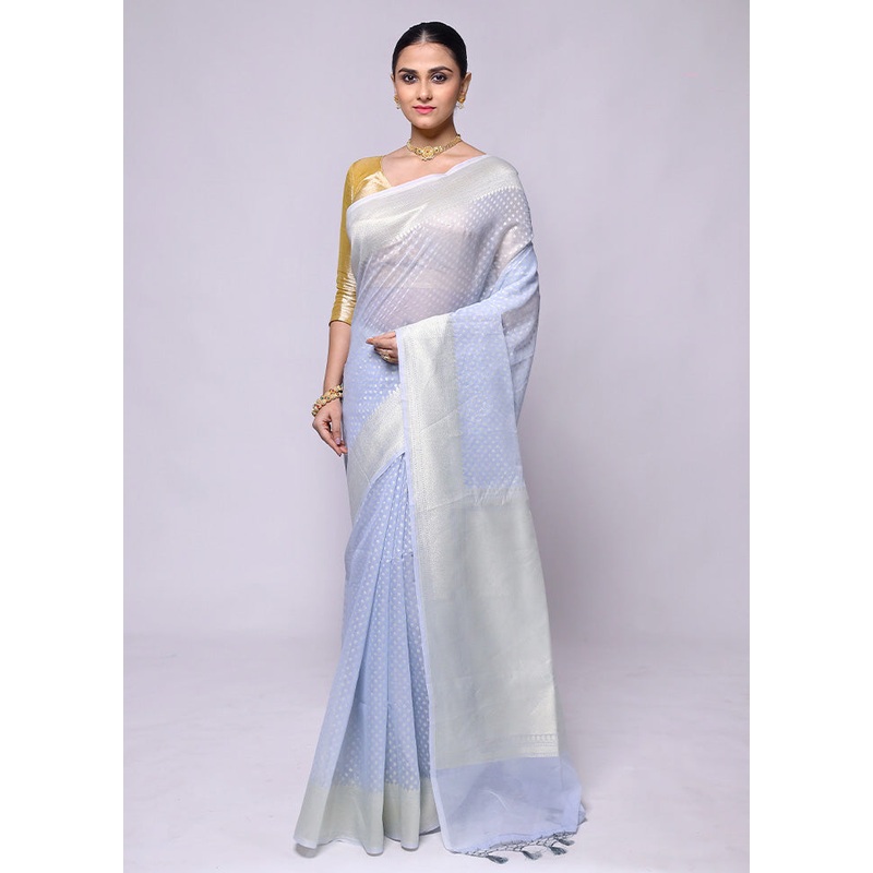 Grey Kora Silk Saree With Blouse Piece - JD986600437