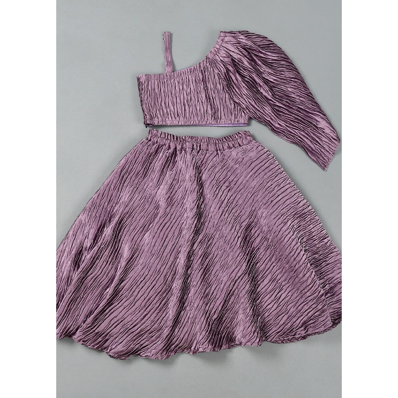 Lavender Cotton Pleated Work Lehenga Set - JD986600540