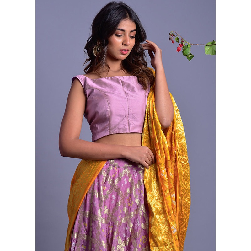 Lavender Readymade Silk Lehenga Set With Dupatta - JD986600474