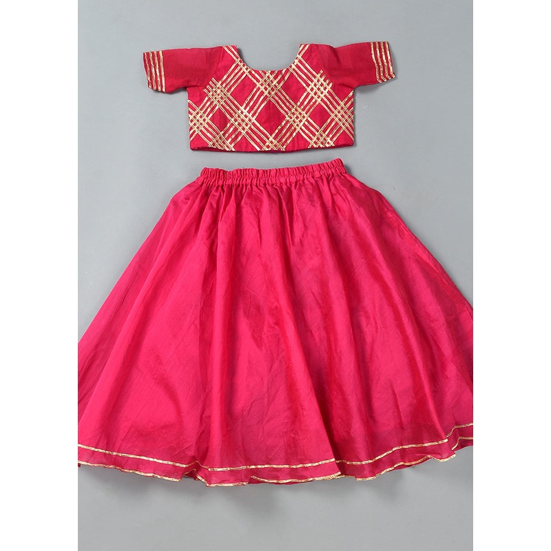 Magenta Cotton Gota Work Lehenga Set - JD986600542