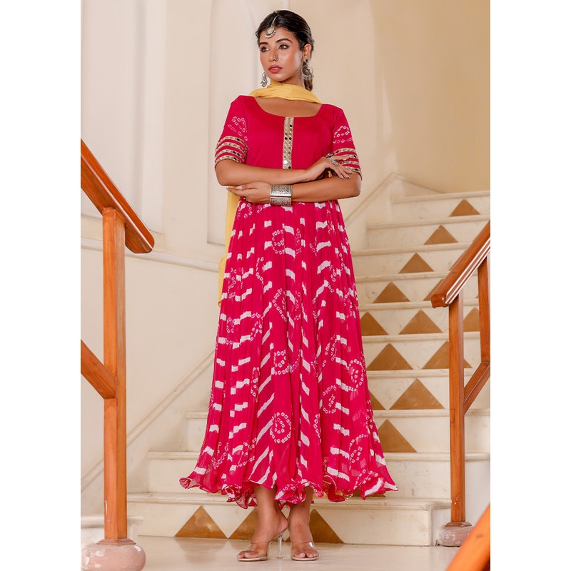Magenta Pure Georgette Indian Dress With Dupatta - JD986600571