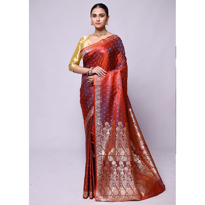 Maroon Banarasi Silk Saree With Blouse Piece - JD986600431