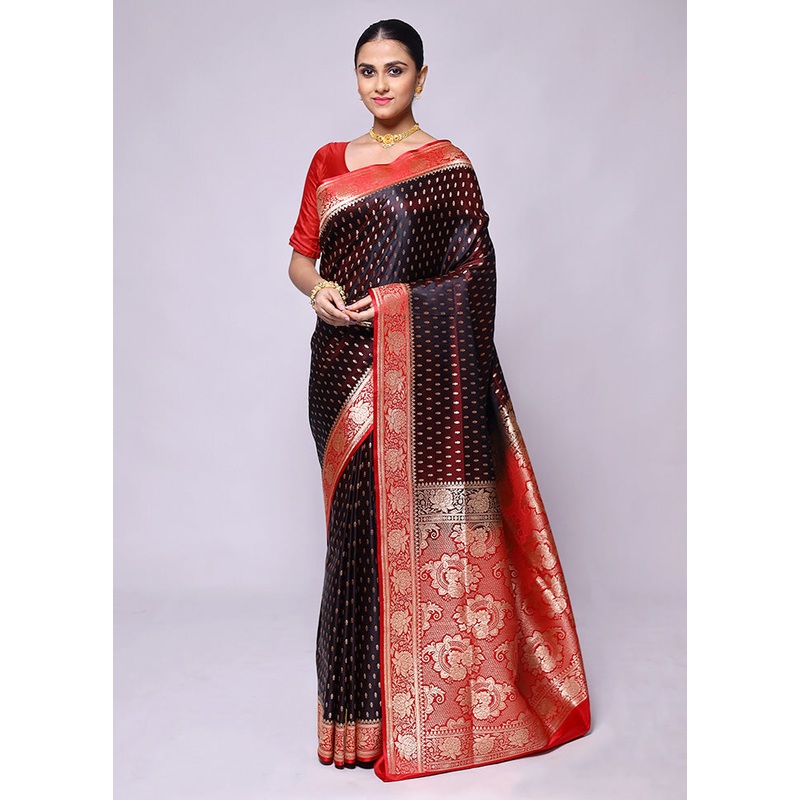 Maroon Banarasi Silk Saree With Blouse Piece - JD986600434