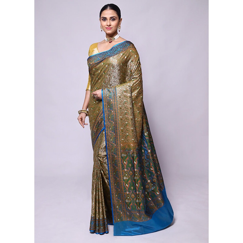 Mehendi Tanchoi Silk Saree With Blouse Piece - JD986600430