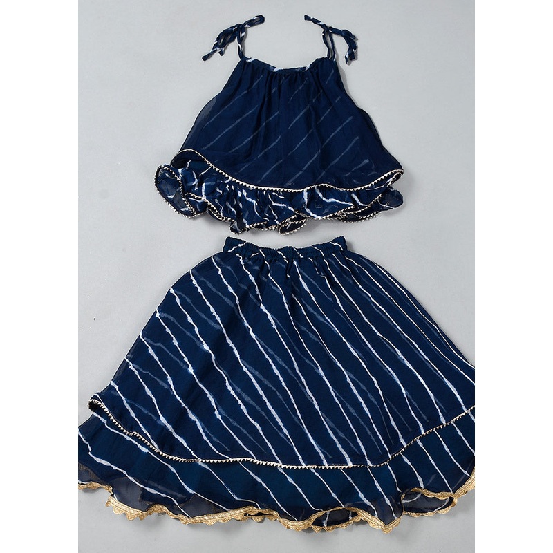 Navy Blue Cotton Gota Work Skirt Top - JD986600545
