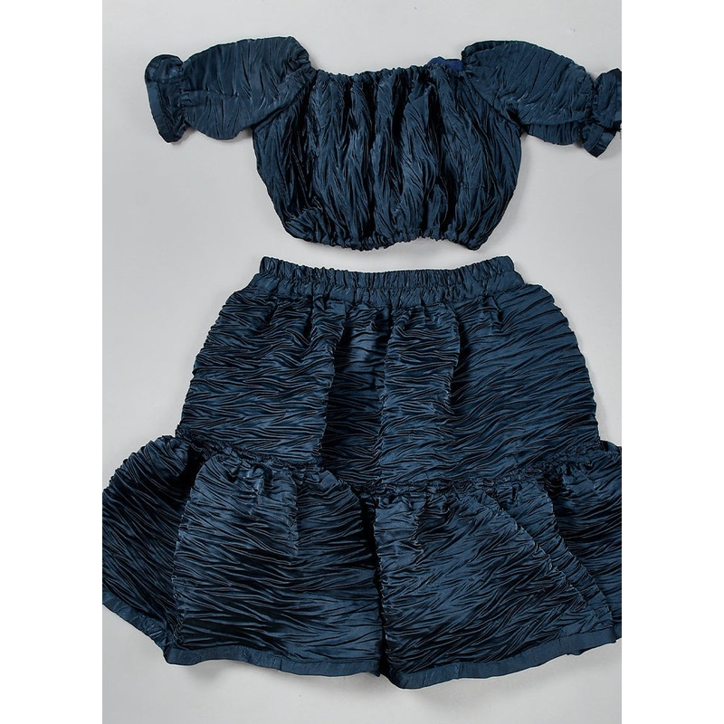 Navy Blue Cotton Tye Dye Skirt Top - JD986600546