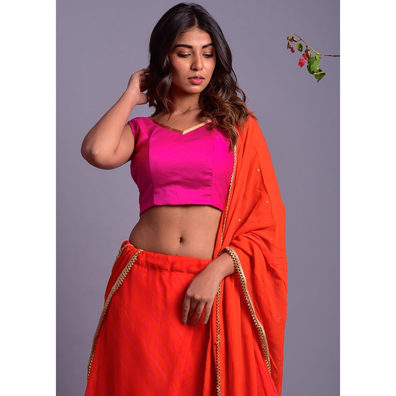 Orange Readymade Chiffon Lehenga Set With Dupatta - JD986600471