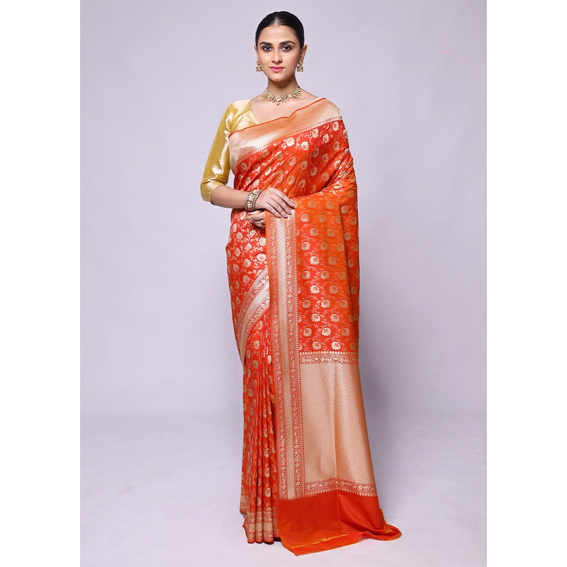 Orange Uppada Silk Saree With Blouse Piece - JD986600427