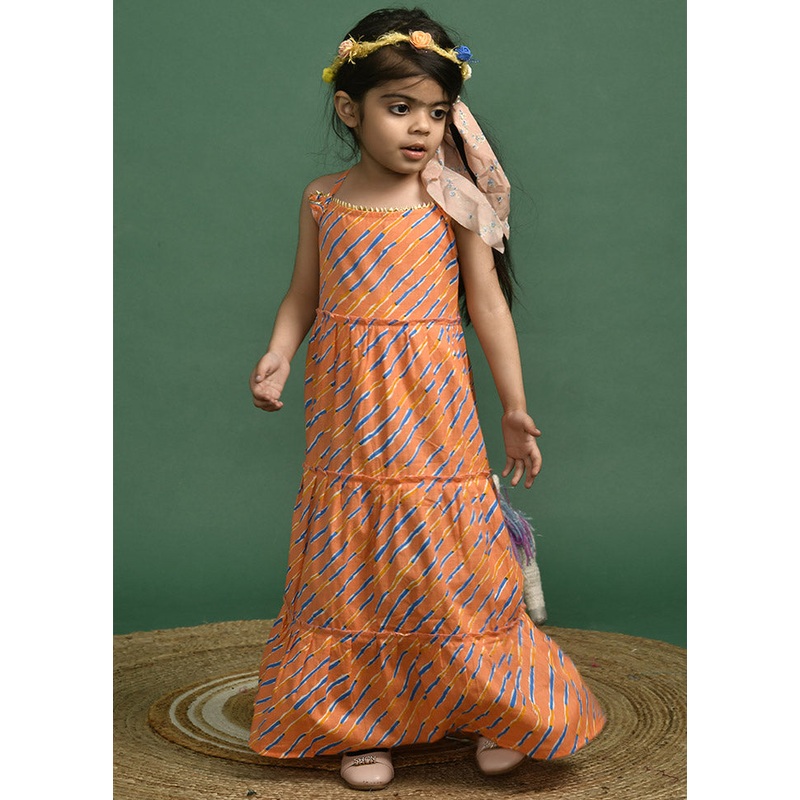 Peach Cotton Gota Work Dress - JD986600549