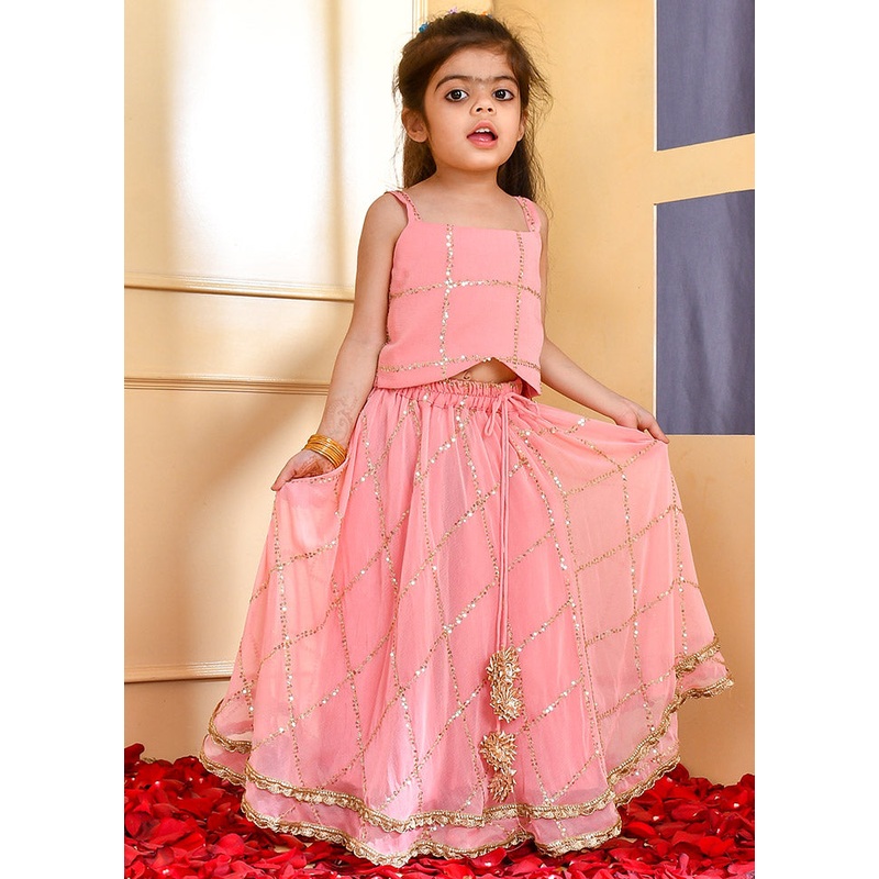 Peach Cotton Sequence Work Lehenga Set - JD986600551