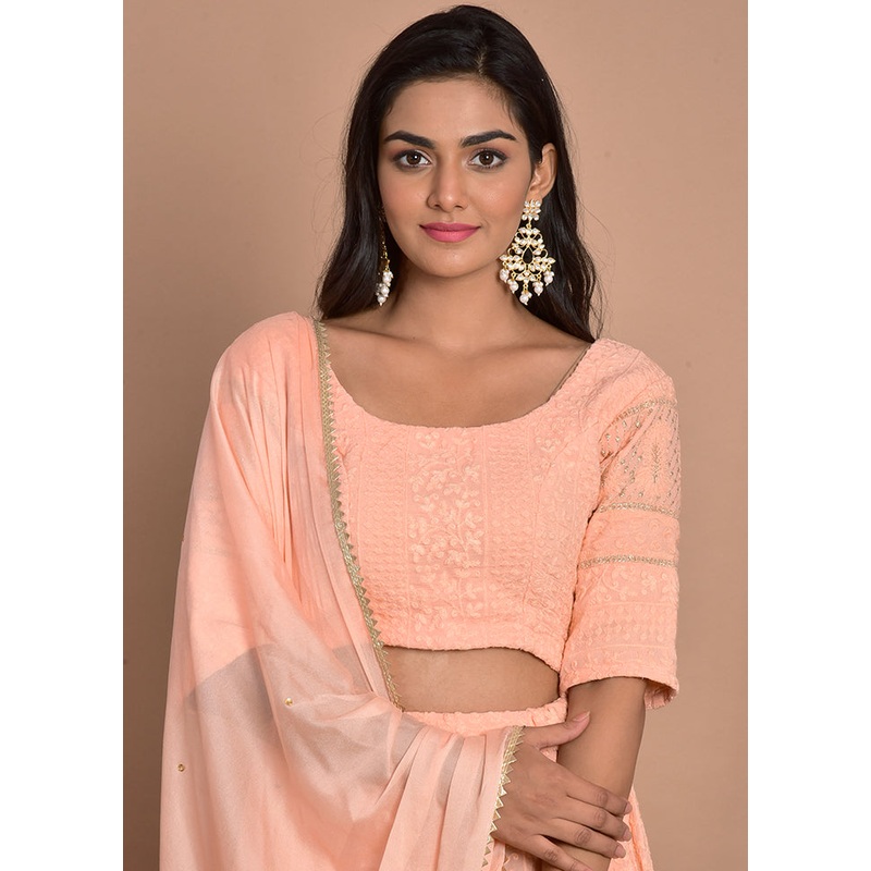 Peach Georgette Readymade Lehenga Set With Dupatta - JD986600477