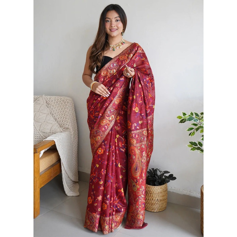 Pink Banarasi Silk Saree With Blouse Piece - JD986600588