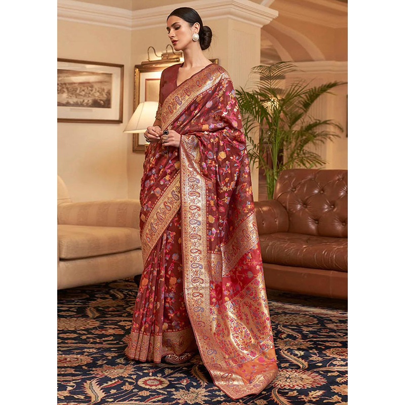 Pink Banarasi Silk Saree With Blouse Piece - JD986600589