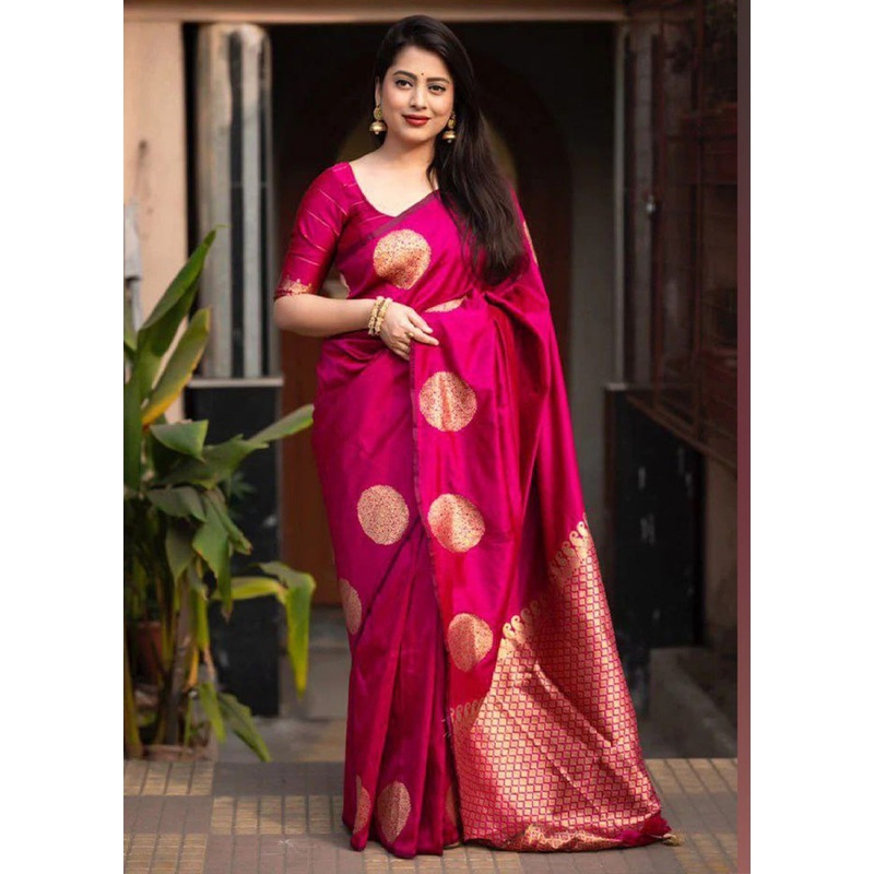 Pink Banarasi Silk Saree With Blouse Piece - JD986600596