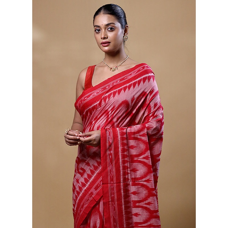 Pink Pure Cotton Saree With Blouse Piece - JD986600579
