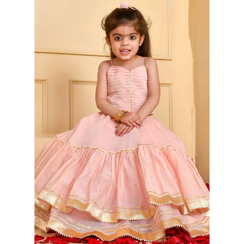 Powder Pink Cotton Gota Work Lehenga Set - JD986600552