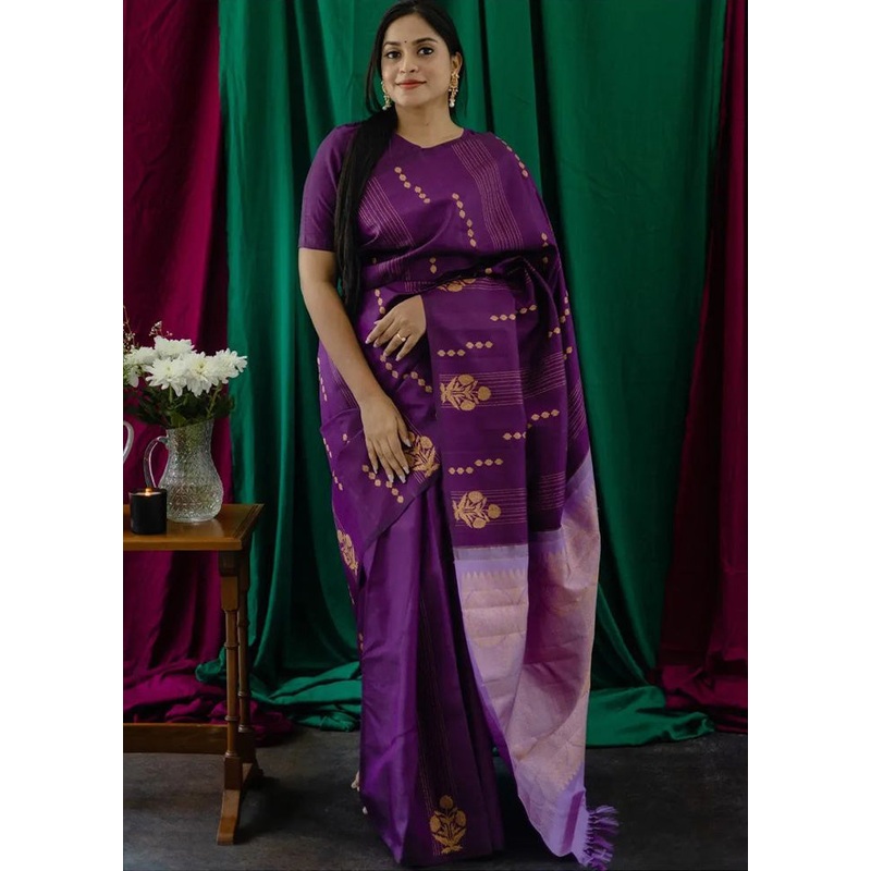 Purple Banarasi Silk Saree With Blouse Piece - JD986600592