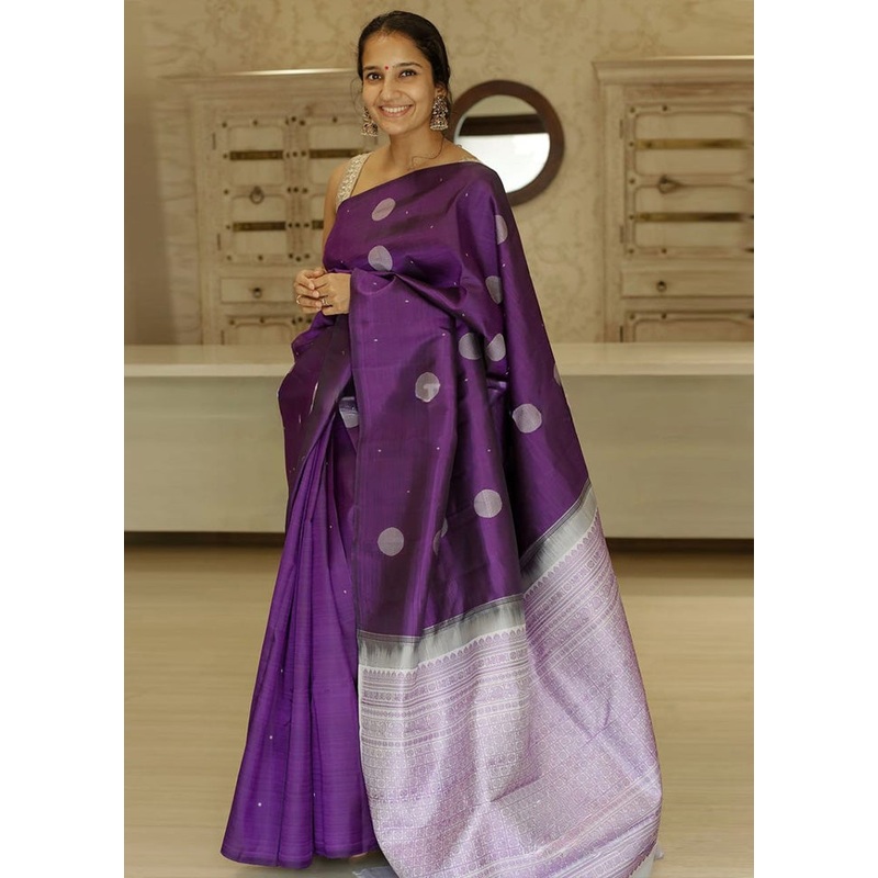 Purple Banarasi Silk Saree With Blouse Piece - JD986600593