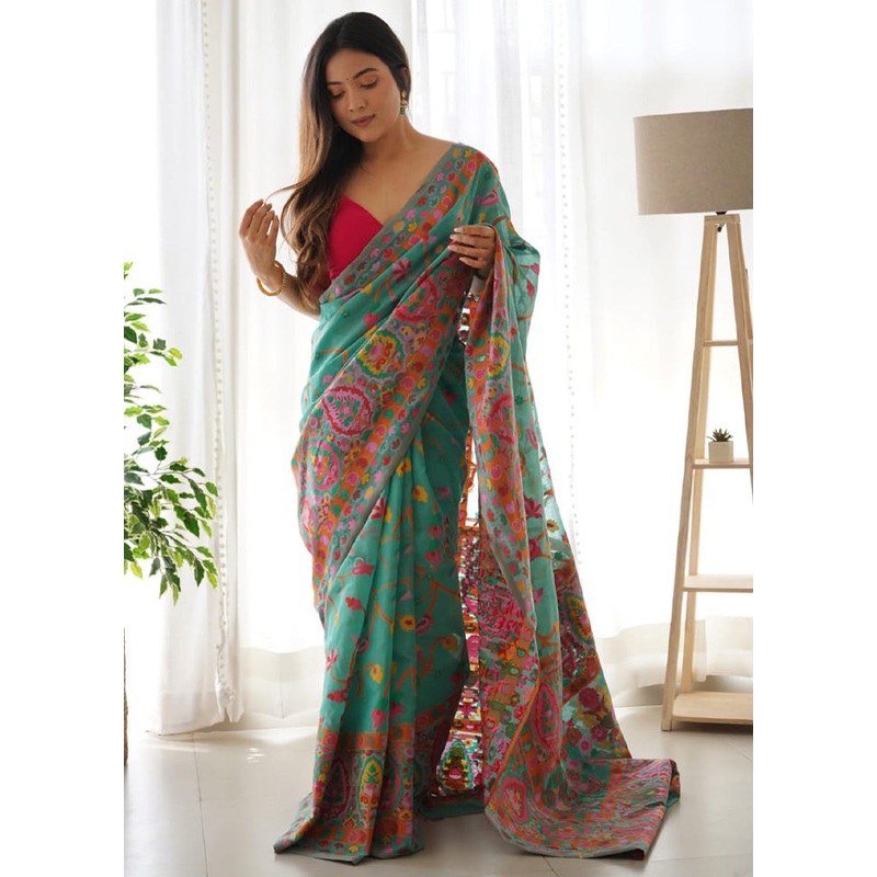 Rama Banarasi Silk Saree With Blouse Piece - JD986600591