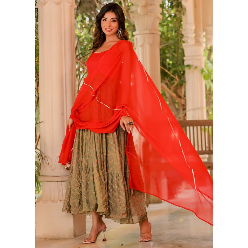 Red Pure Silk Indian Dress With Dupatta - JD986600575