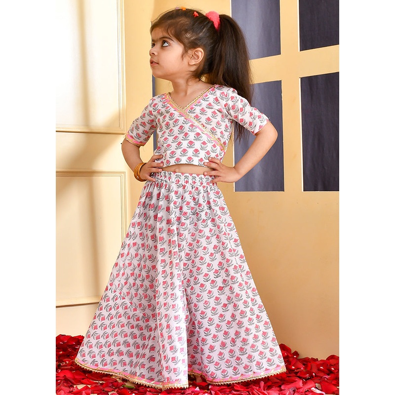 White Cotton Block Print Skirt Top - JD986600554