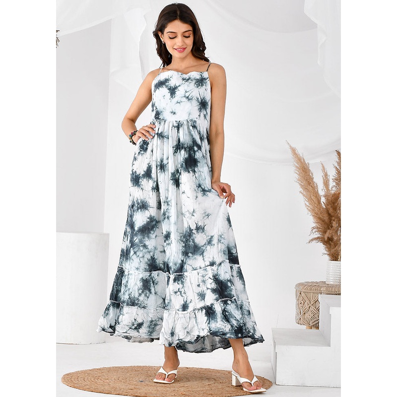 White Sleeveless Cotton Ombre Maxi Dress - JD986600530