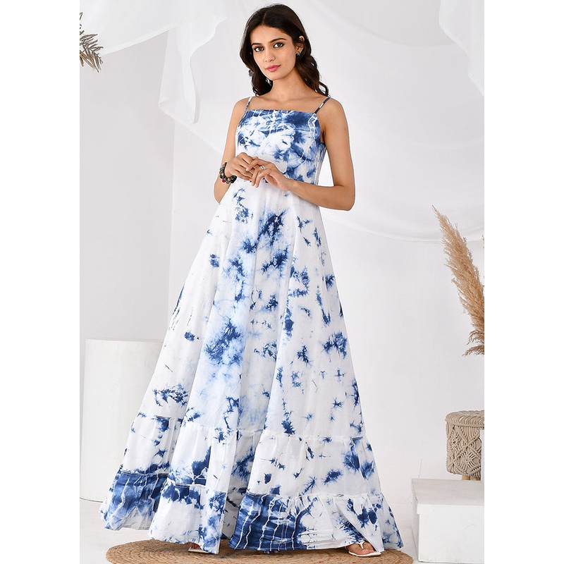 White Sleeveless Cotton Ombre Maxi Dress - JD986600531