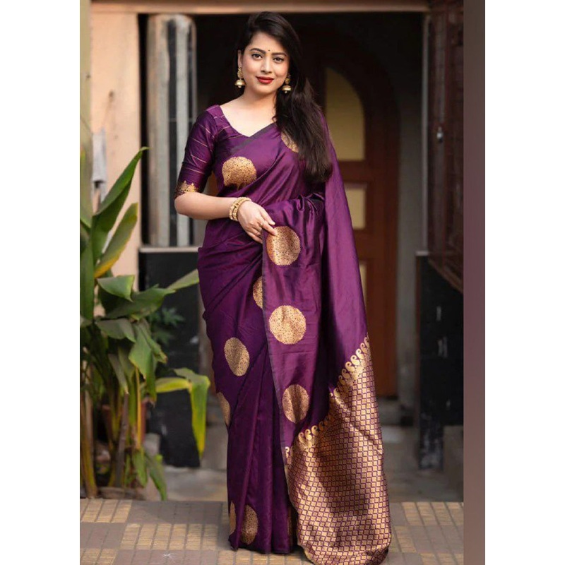 Wine Banarasi Silk Saree With Blouse Piece - JD986600583