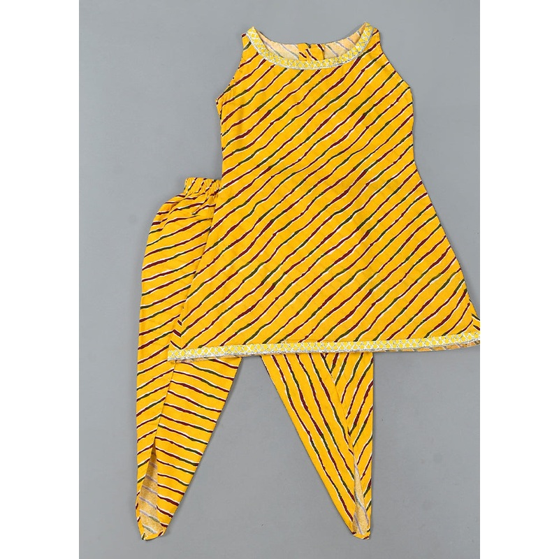 Yellow Cotton Gota Work Kurti Dhoti - JD986600559
