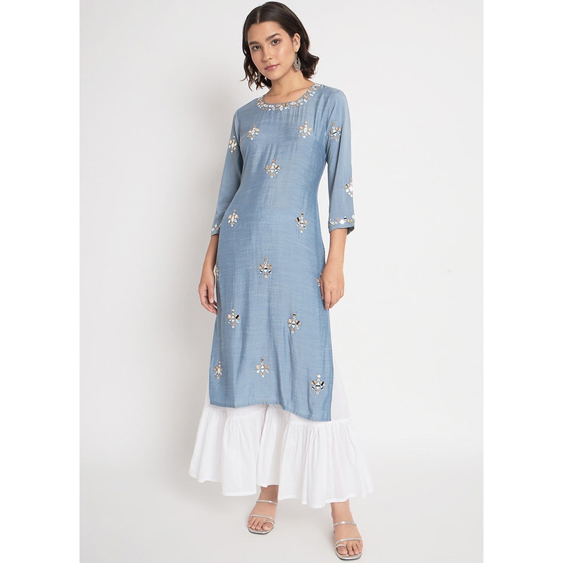2 Pc Blue Readymade Viscose Kurti Set - JD986600386