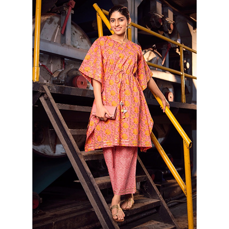2 Pc Pink Readymade Cotton Kurti Set - JD986600381
